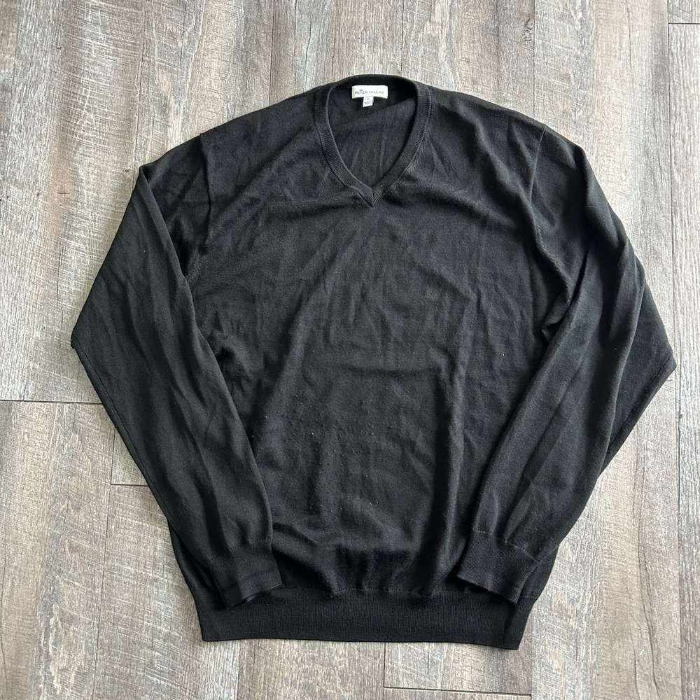 Peter Millar Merino Wool Blend Sweater Men's Large Black V Neck Golf Pullover